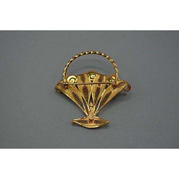 Sorrento Filigree Flower Basket Brooch 1/20 12K Gold Filled Signed Vtg Pin - Picture 7 of 11